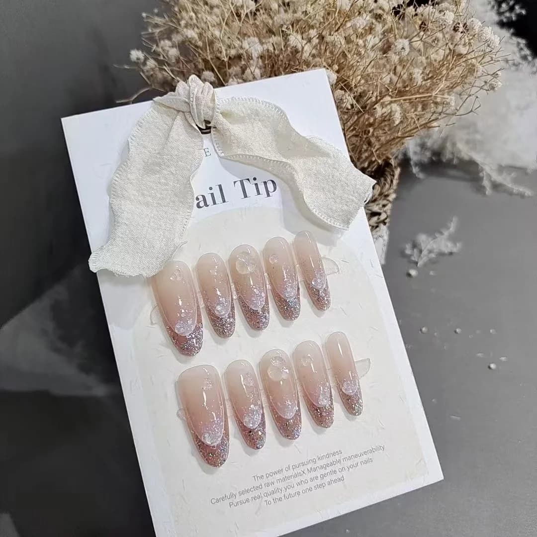 Unghie Finte Lunghe Ovali Riutilizzabili Halo Glitter