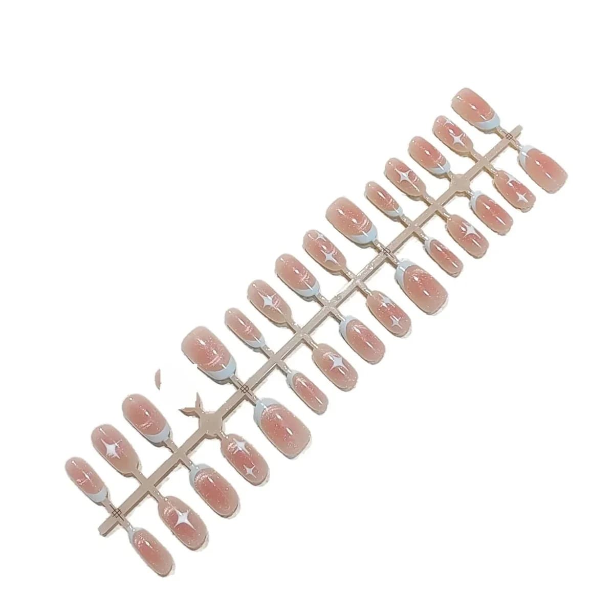 Unghie Finte Corte Ovali Occhio di Gatto Design Cielo Stellato Rosa