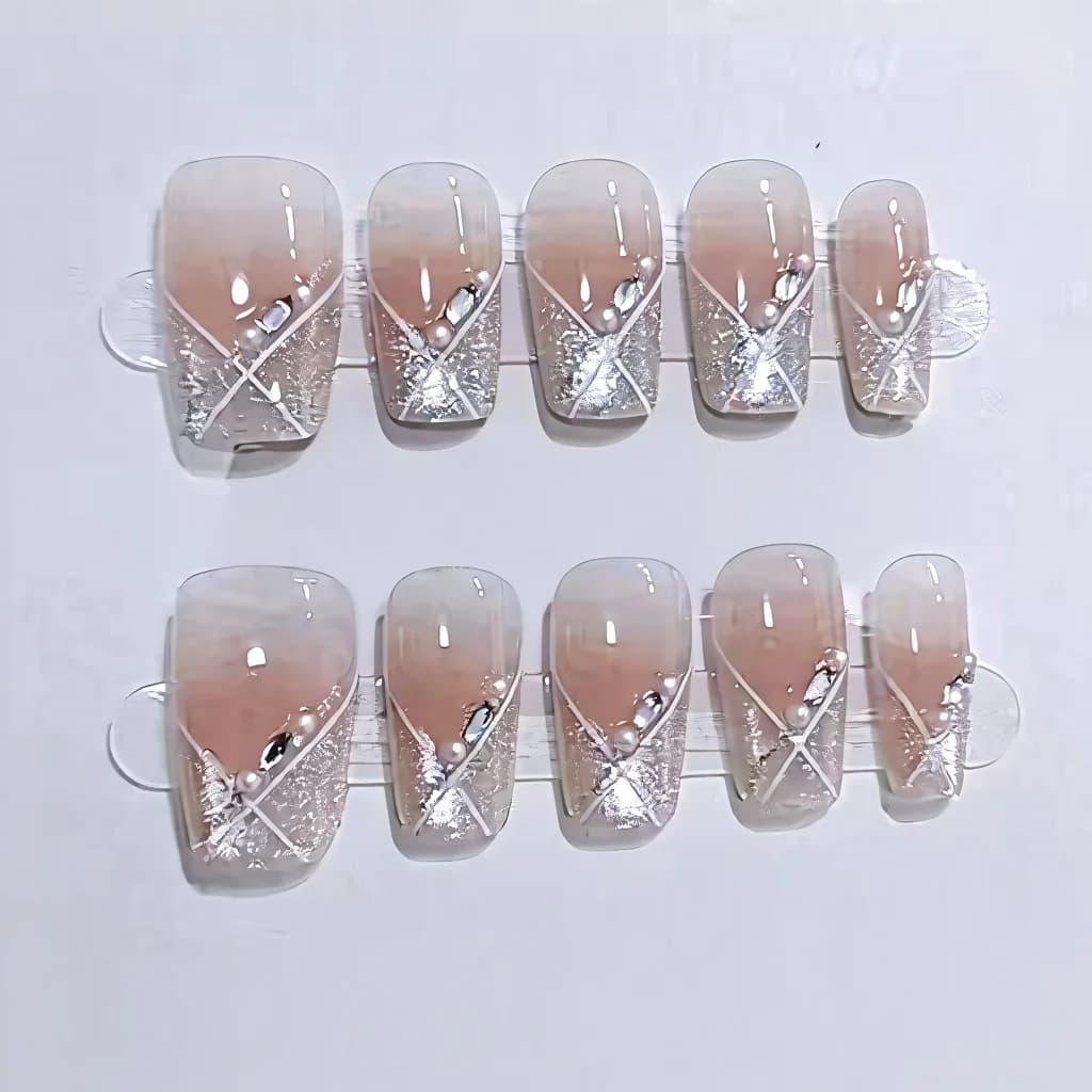 Unghie Finte Cat Eye Corte a Barella Rosa Cipria Stile Dolce 10 Pezzi