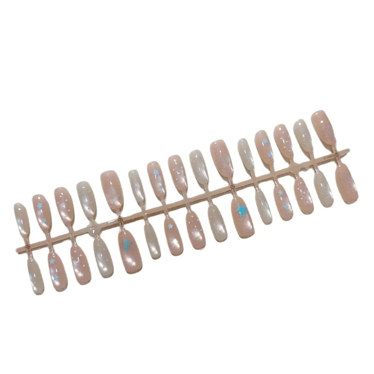 Unghie Finte Cat Eye Pesca Chiara Design Stellato 30 Pezzi