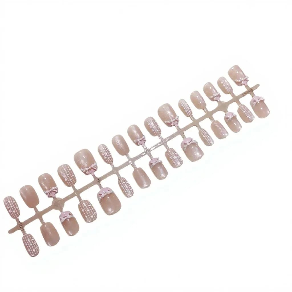 Unghie Finte Ballet Dream con Fiocco Rosa, Occhio di Gatto e Glitter