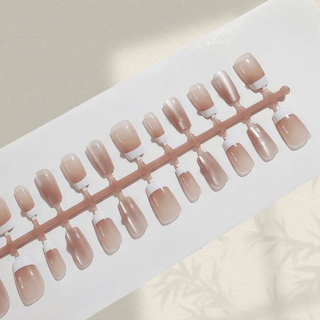 Unghie Finte Fiocco Rosa Coffin Corte French Tip Set Manicure