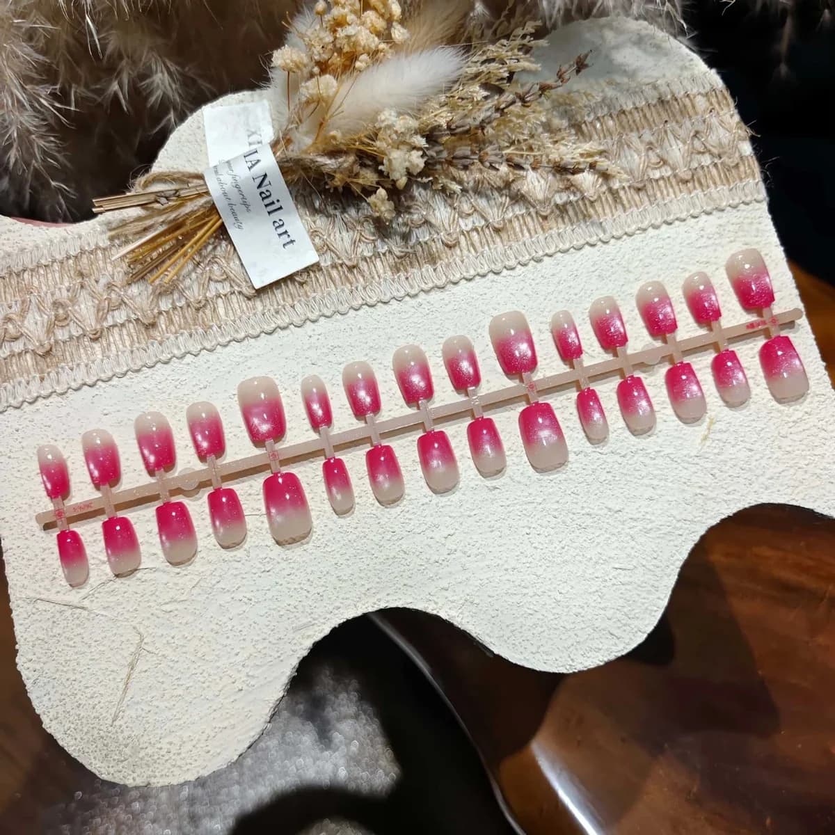 Unghie Finte Occhio di Gatto Rosa Degradante, Forma Ballerina Corta
