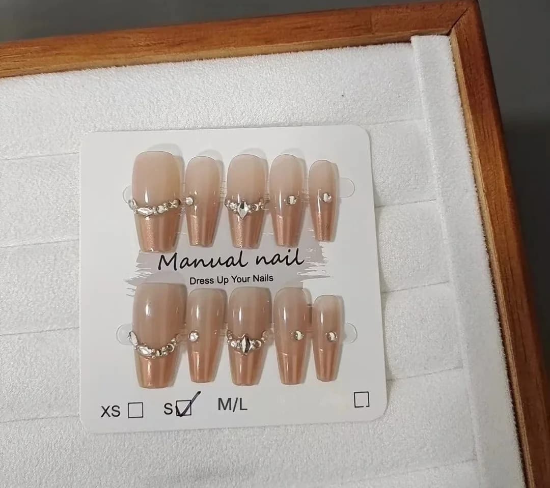 Unghie Finte Adesive French Tip con Strass, 10 Pezzi
