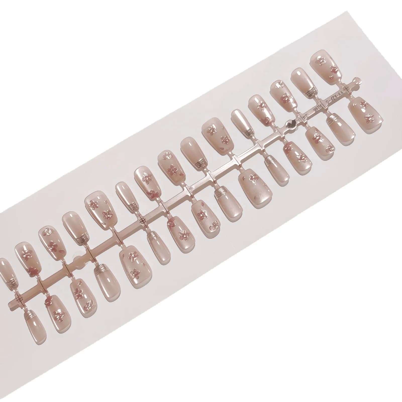 Unghie Finte French Tip Floreali Rosa con Finitura Cromata Cat Eye