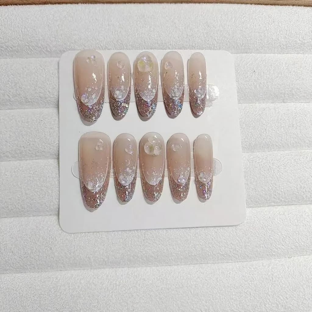 Unghie Finte Lunghe Ovali Riutilizzabili Halo Glitter