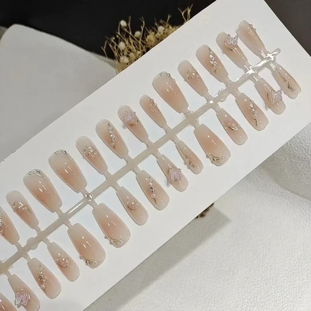 Unghie Finte Adesive 3D con Farfalle, 30 Pezzi, Riutilizzabili