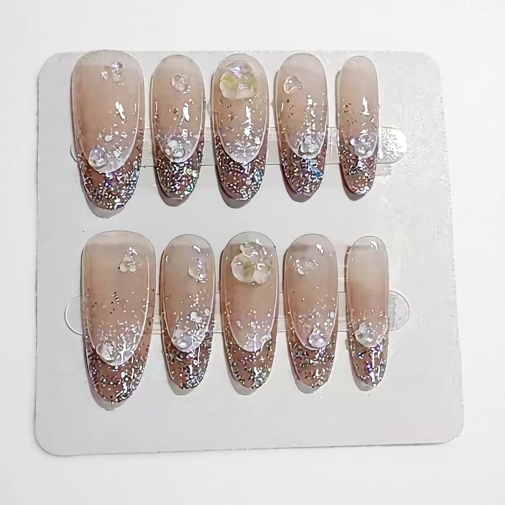 Unghie Finte Lunghe Ovali Riutilizzabili Halo Glitter