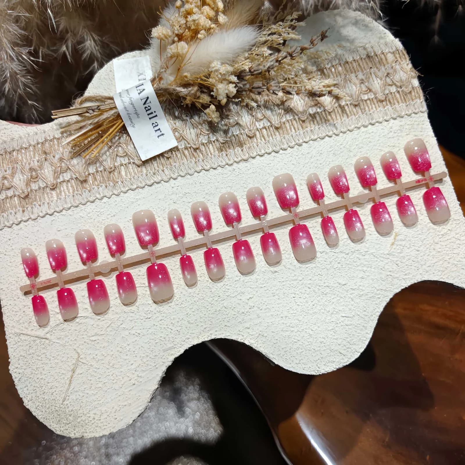 Unghie Finte Occhio di Gatto Rosa Degradante, Forma Ballerina Corta