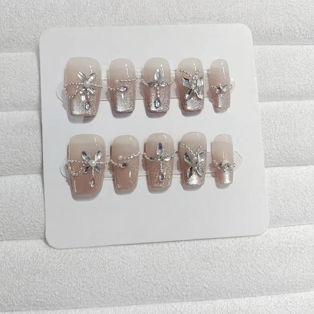 Unghie Finte Farfalla Cristallo di Ghiaccio con Strass, Set Manicure Glitter