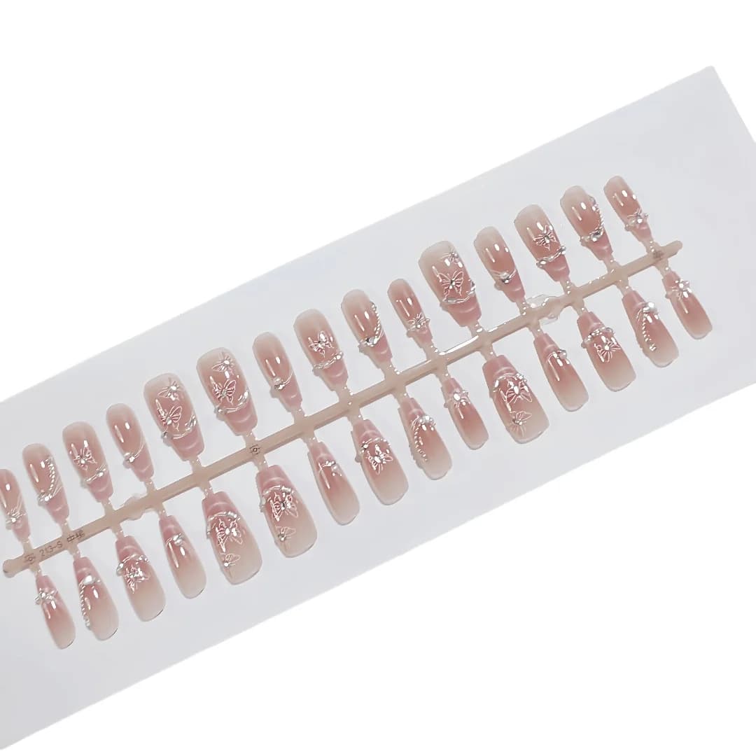 Unghie Finte a Farfalla con Perle e Strass, Set da 30 Pezzi