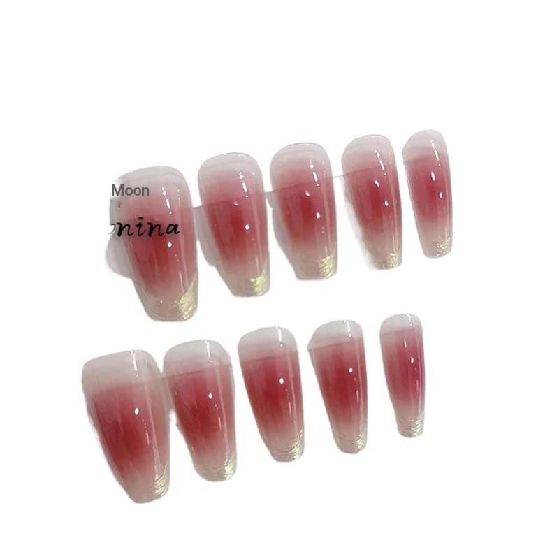 Unghie Finte Lunghe a Coffin Sunset Blush con Finitura Cromata Moonlight