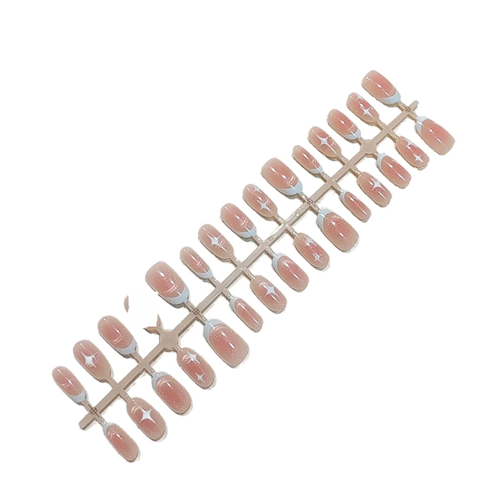 Unghie Finte Cat Eye Ovali Corte Design Cielo Stellato Rosa