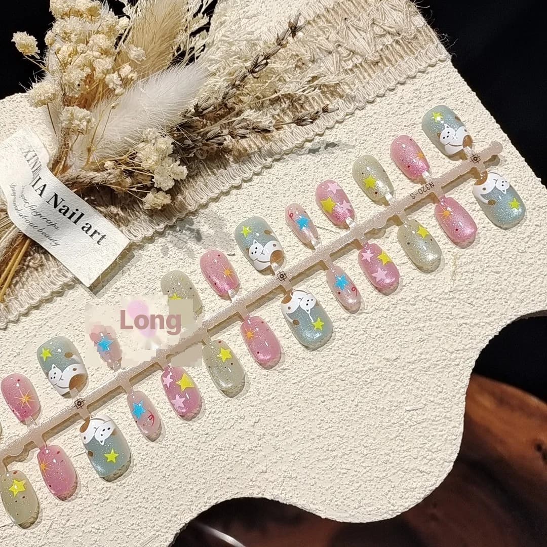 Unghie Finte Corte a Punta Ballerina, Design Occhio di Gatto Stellato, 30 Pezzi