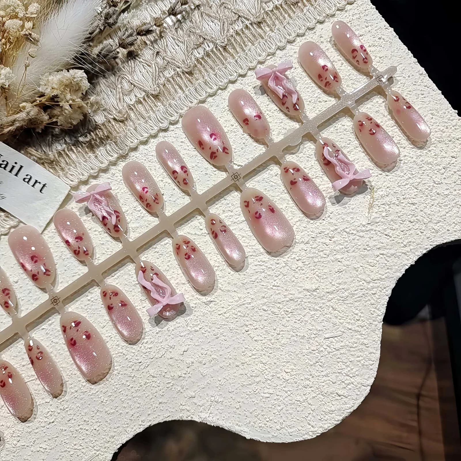 Unghie Finte Occhio di Gatto Leopardo Rosa Forma Ovale Media