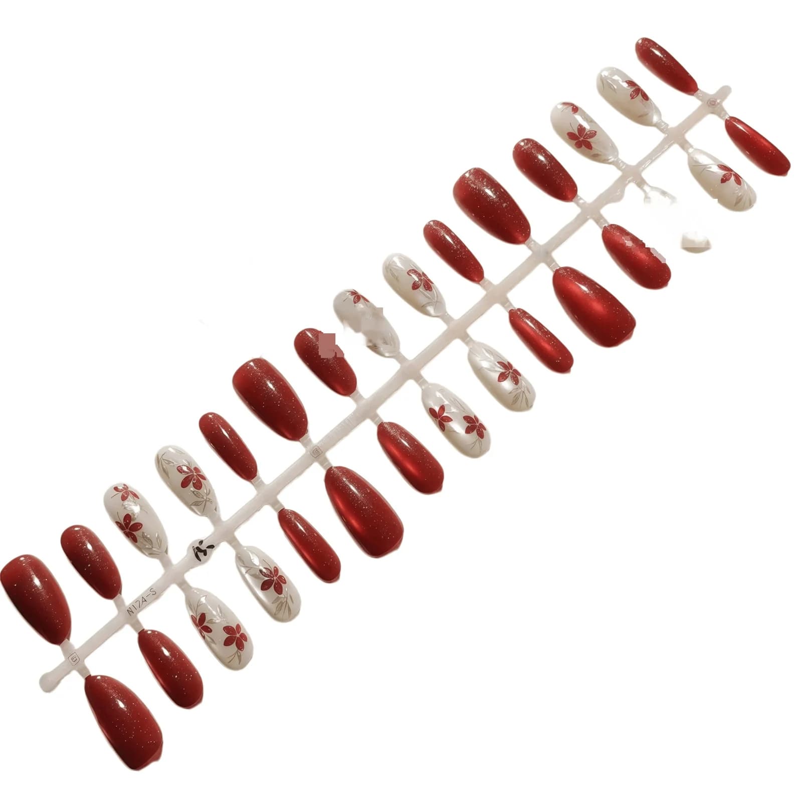 Unghie Finte Cat Eye Ovali Medie, Gradiente Rosso Prugna con Glitter