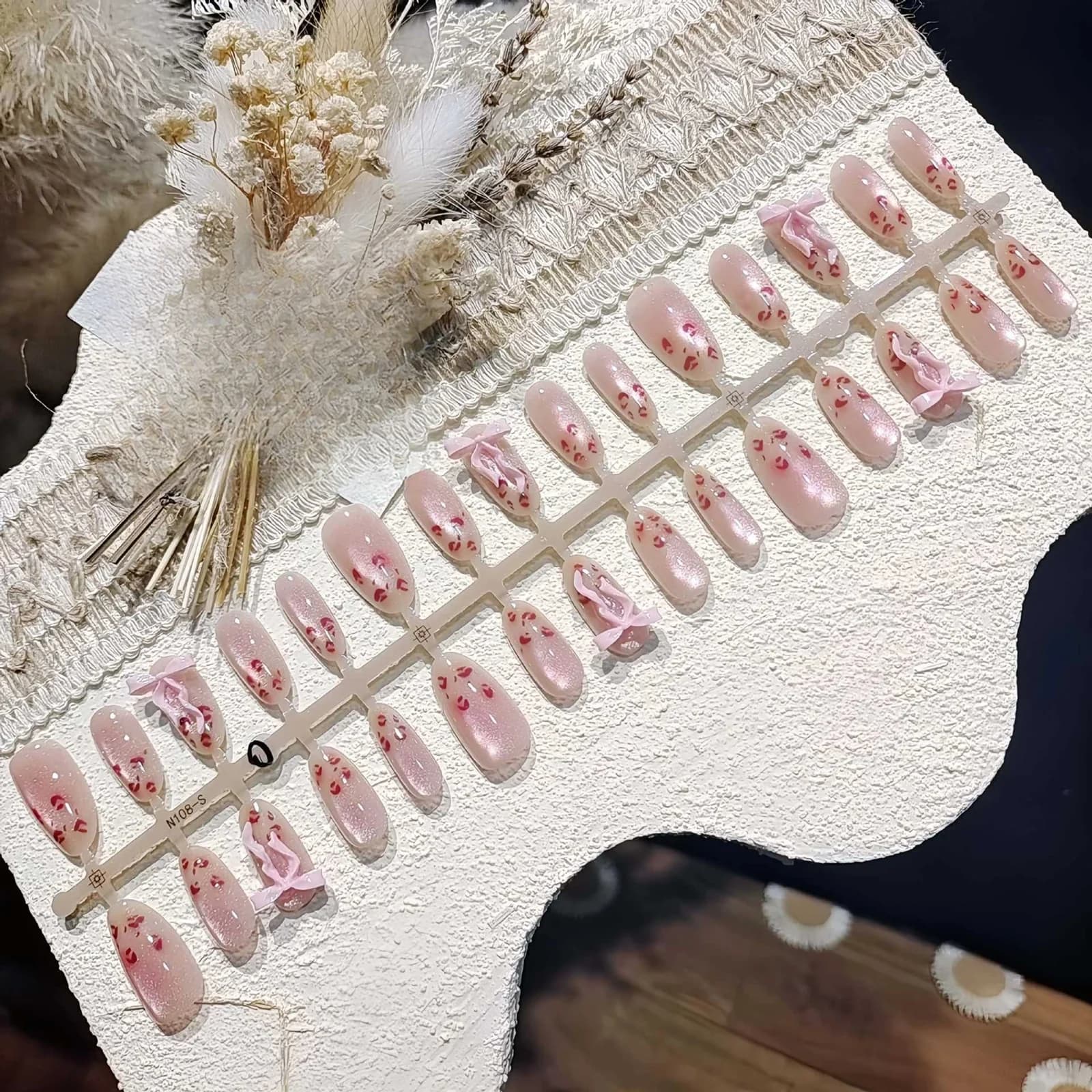Unghie Finte Occhio di Gatto Leopardo Rosa, Forma Ovale Media