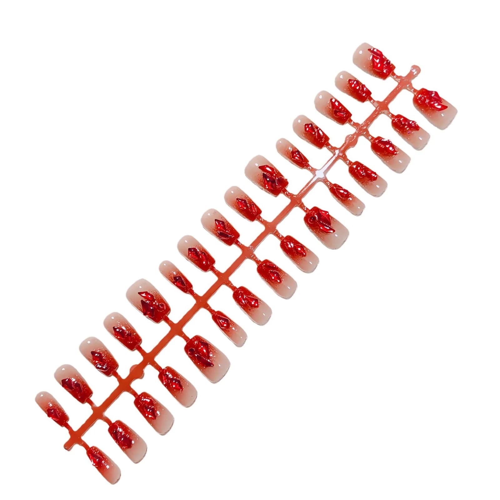 Unghie Finte Glitter Rosso Sfumato, Forma Coffin Corta