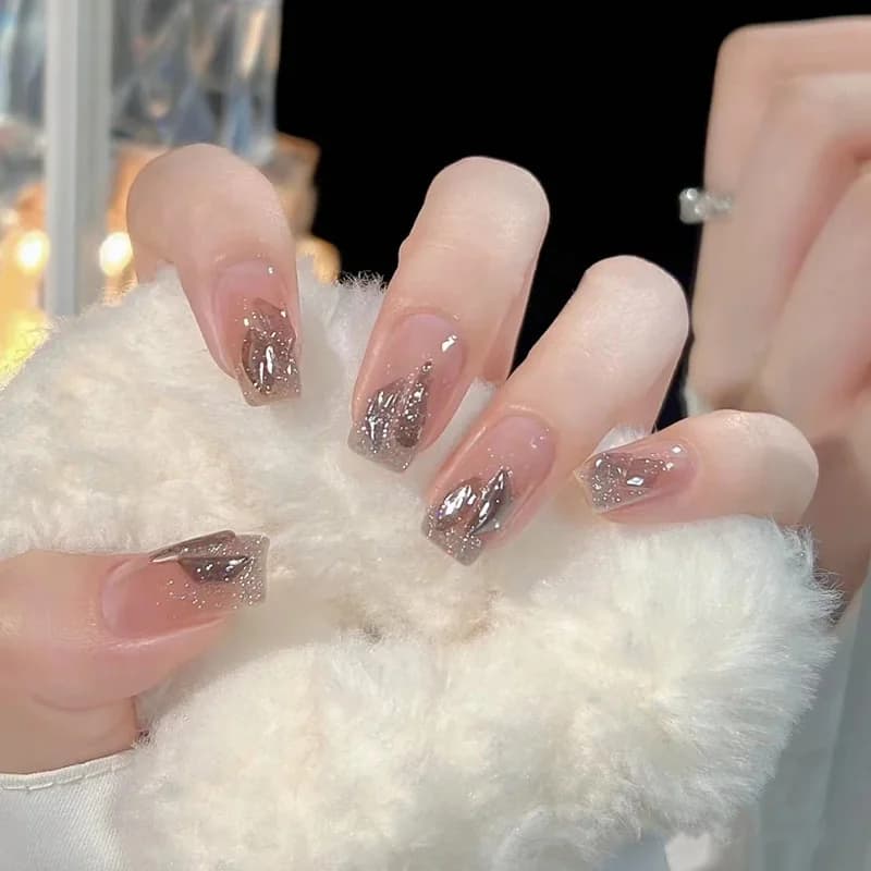 Unghie Finte Lunghezza Media con Strass e Glitter, 24 Pezzi