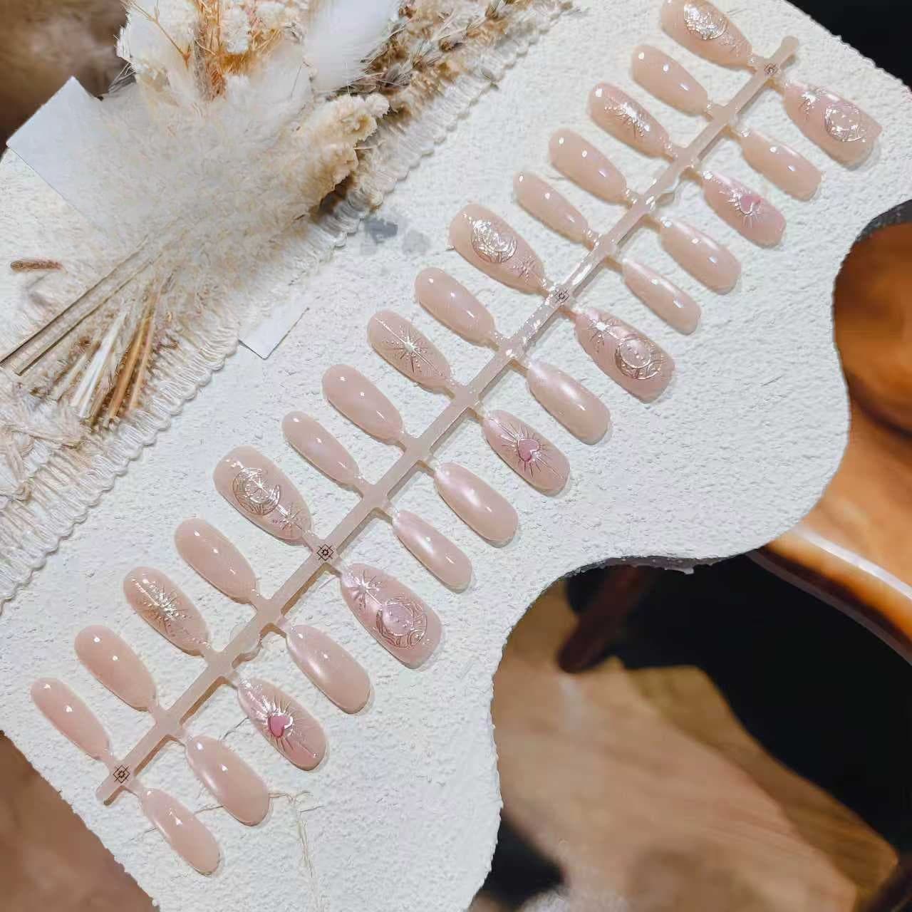 Set Unghie Finte Occhio di Gatto Ovali Medie con Glitter Sfumato